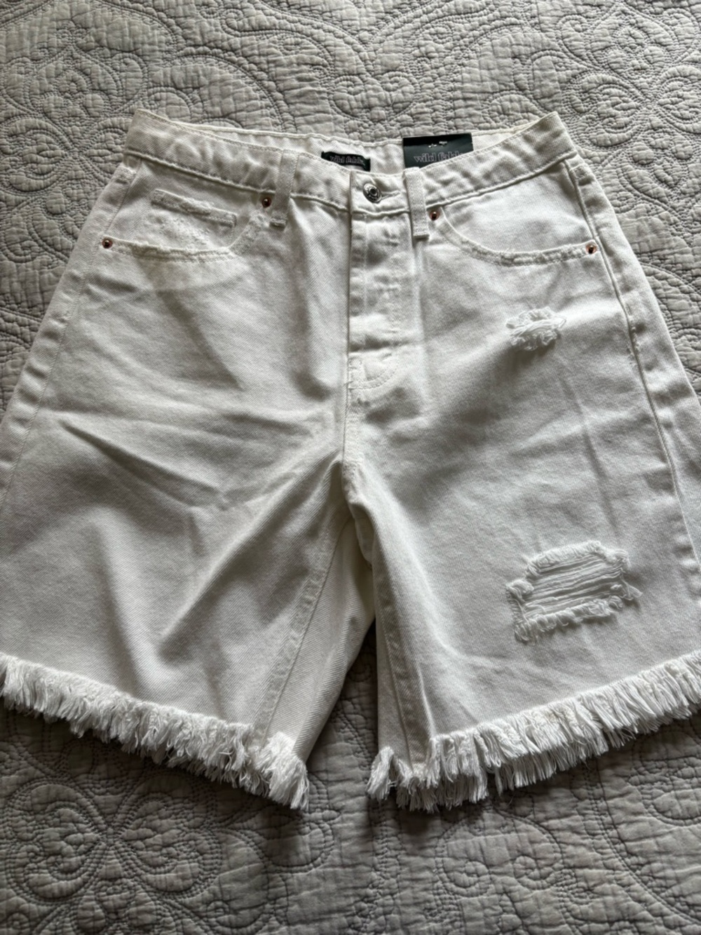wild fable White Distressed High-Rise Bermuda Shorts - Picture 2 of 4